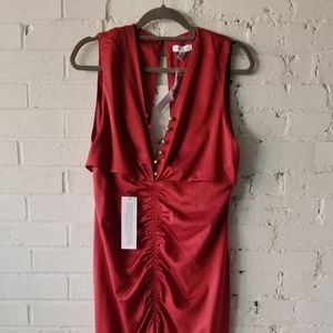 Topshop Ruched Button Satin Midi Dress